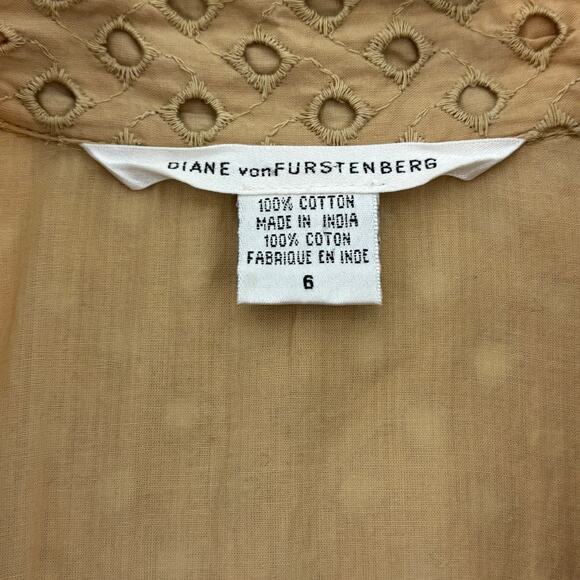 Diane Von Furstenburg Taffy Tan Eyelet Lace Wrap Cotton Belted Midi Dress 6 - Picture 4 of 11